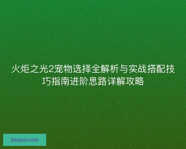 火炬之光2宠物选择全解析与实战搭配技巧指南进阶思路详解攻略
